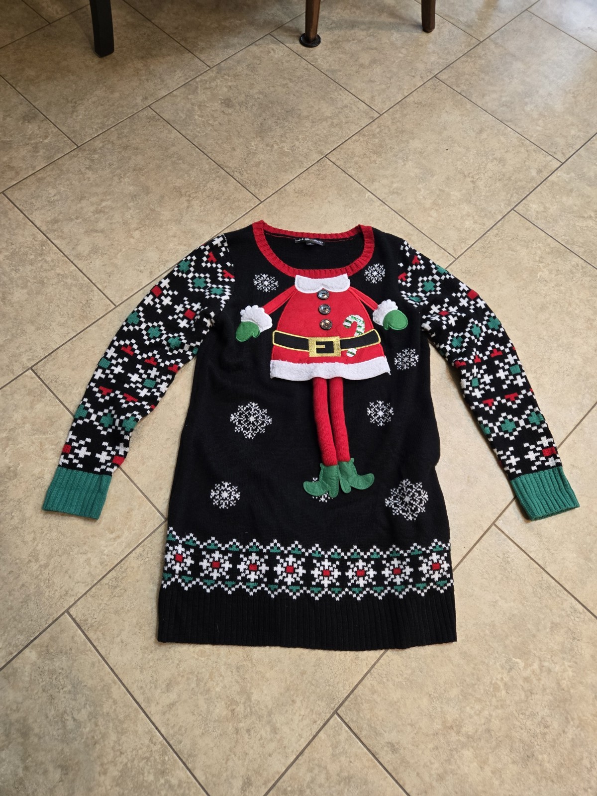 United States Sweaters Women’s Black Santa Suit Sweater Dress Sequins Felt Large