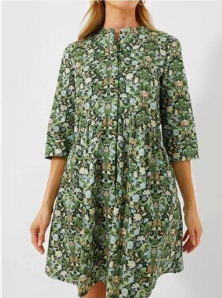 Tuckernuck Royal Shirt Dress in Sage Green Deco Damask – XL