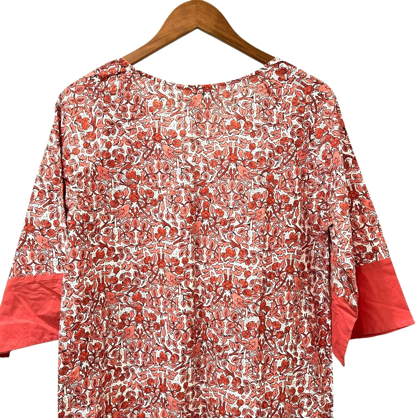 Pomegranate Kaftan Caftan Dress Womens XS Orange Bird Floral Long Cotton Boho