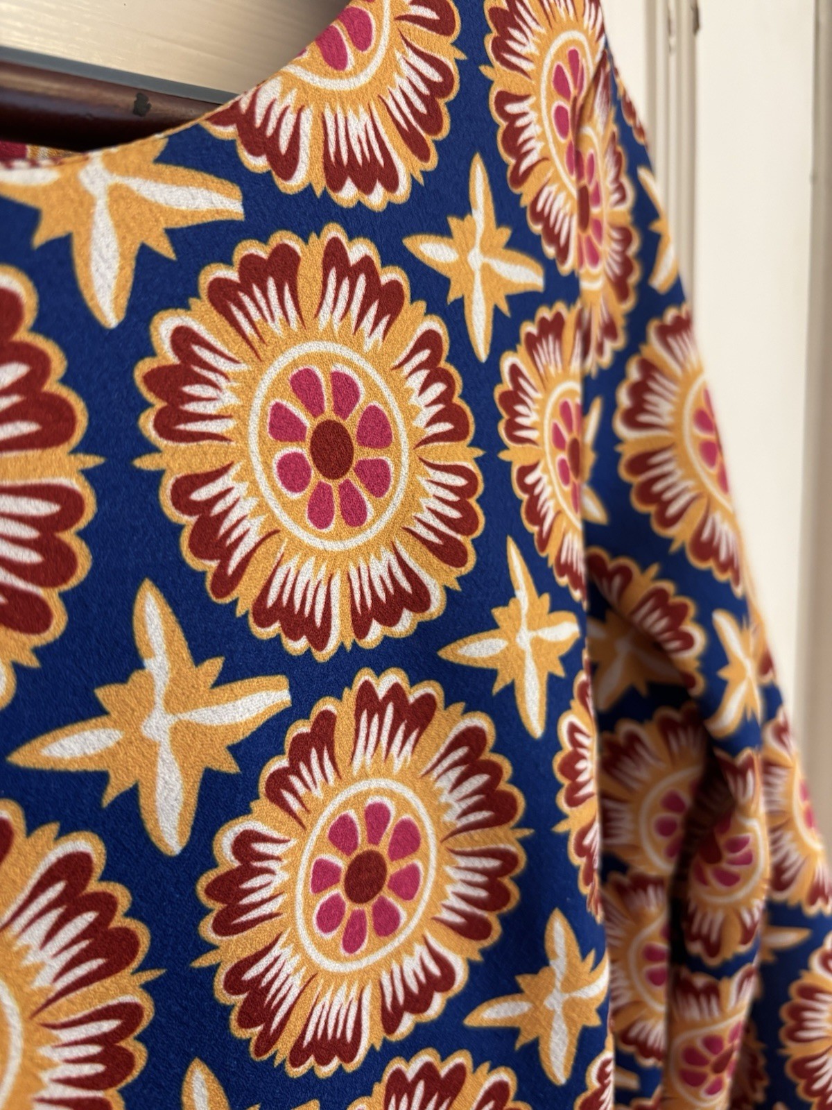 Uncle Frank Women’s Blue Floral Shift Dress 3/4 Sleeve Fringe Velvet Size XS