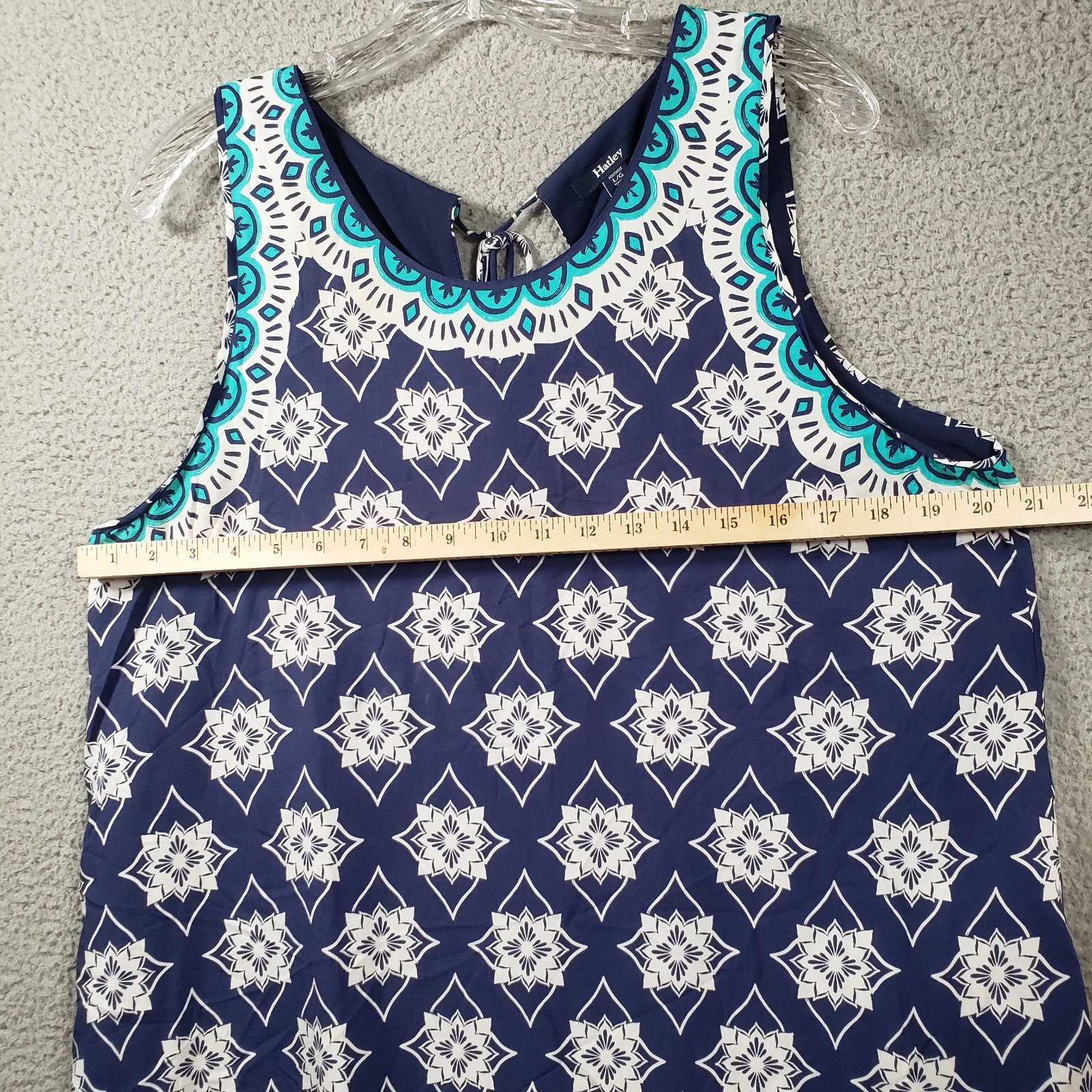 Hatley Mandala Shift Dress Womens Large Blue Keyhole Boho Nautical Coastal