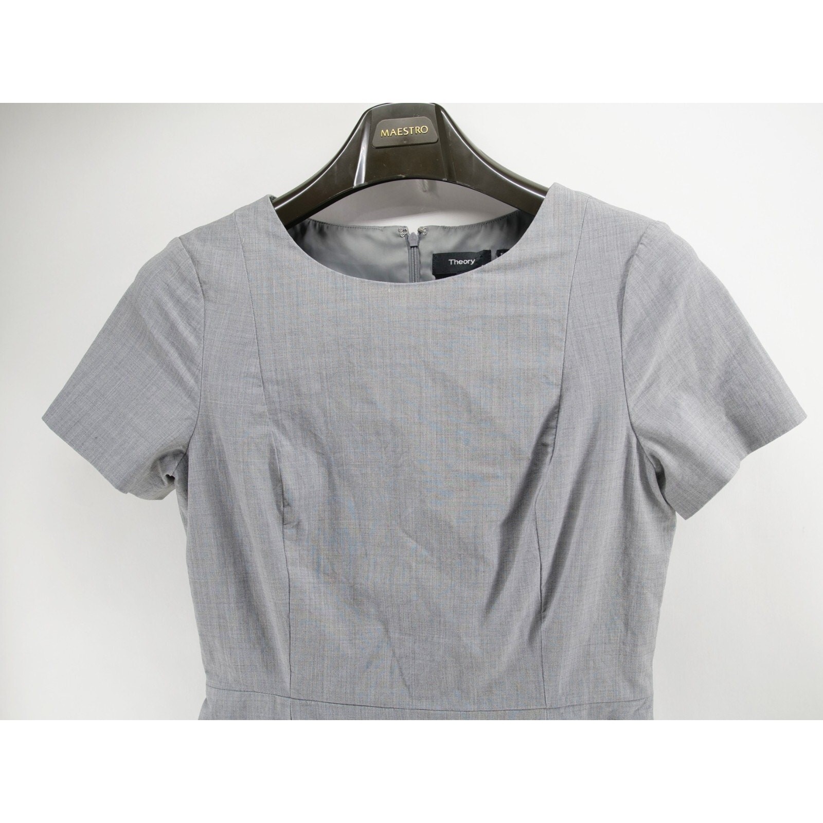 Theory Cassii Shift Sheath Career Mini Dress Stretch Wool Grey Short Sleeve Sz 8