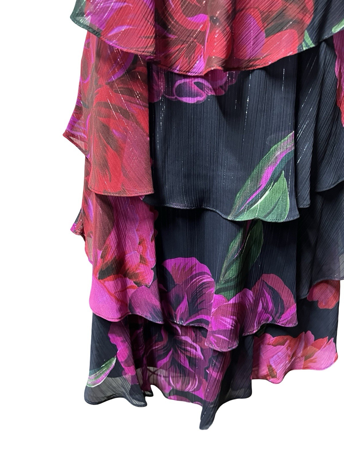 Ignite Evenings Floral Layered Ruffle Midi Dress Blue Size 4 Wedding Guest Party