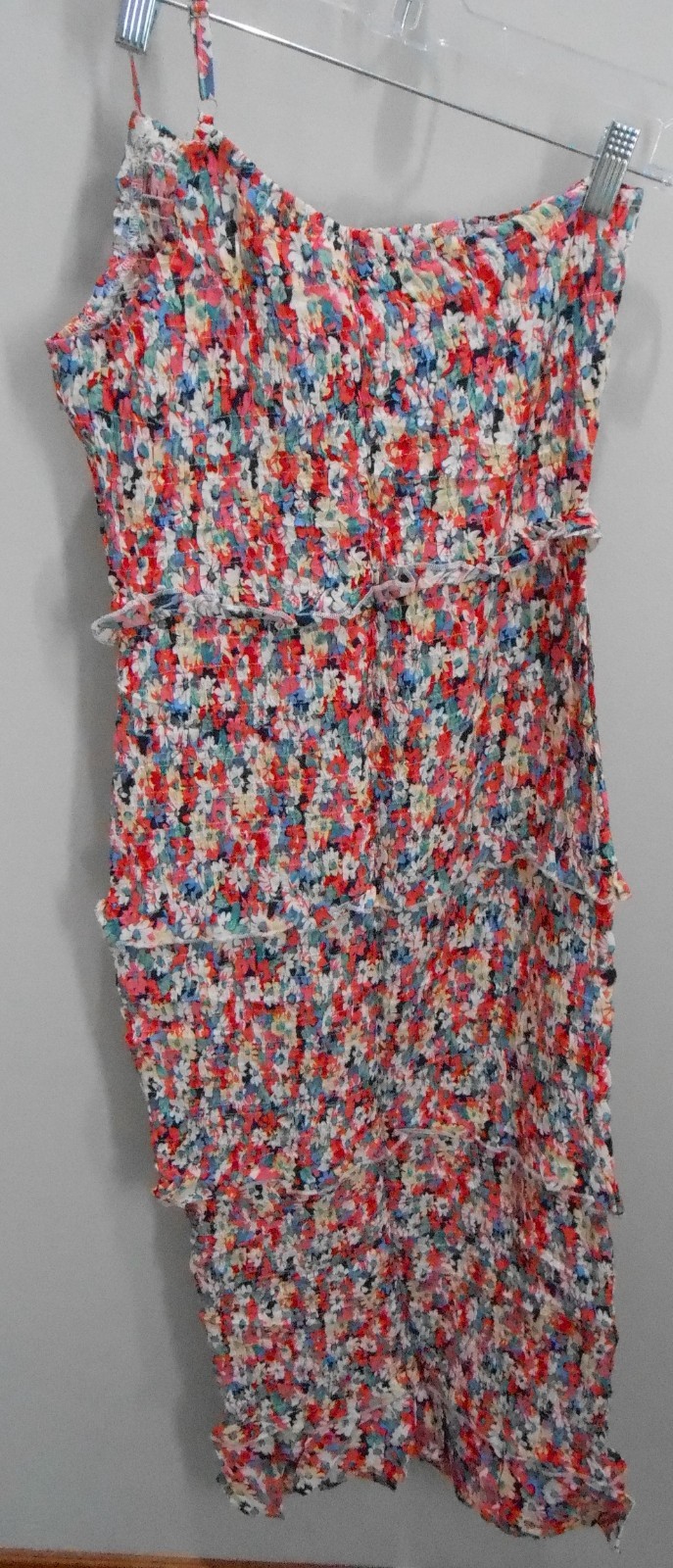Women’s Midi Bodycon One Shoulder Strap Tiered Ruffle Blue Red Floral Dress-M
