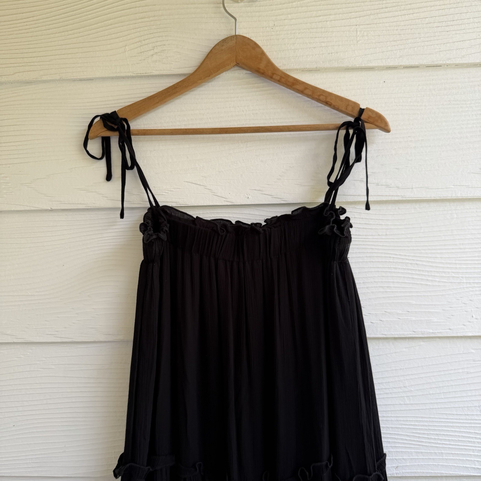 Jaded Gypsy Boho Spaghetti Strap Maxi Dress Black Tiered Elastic