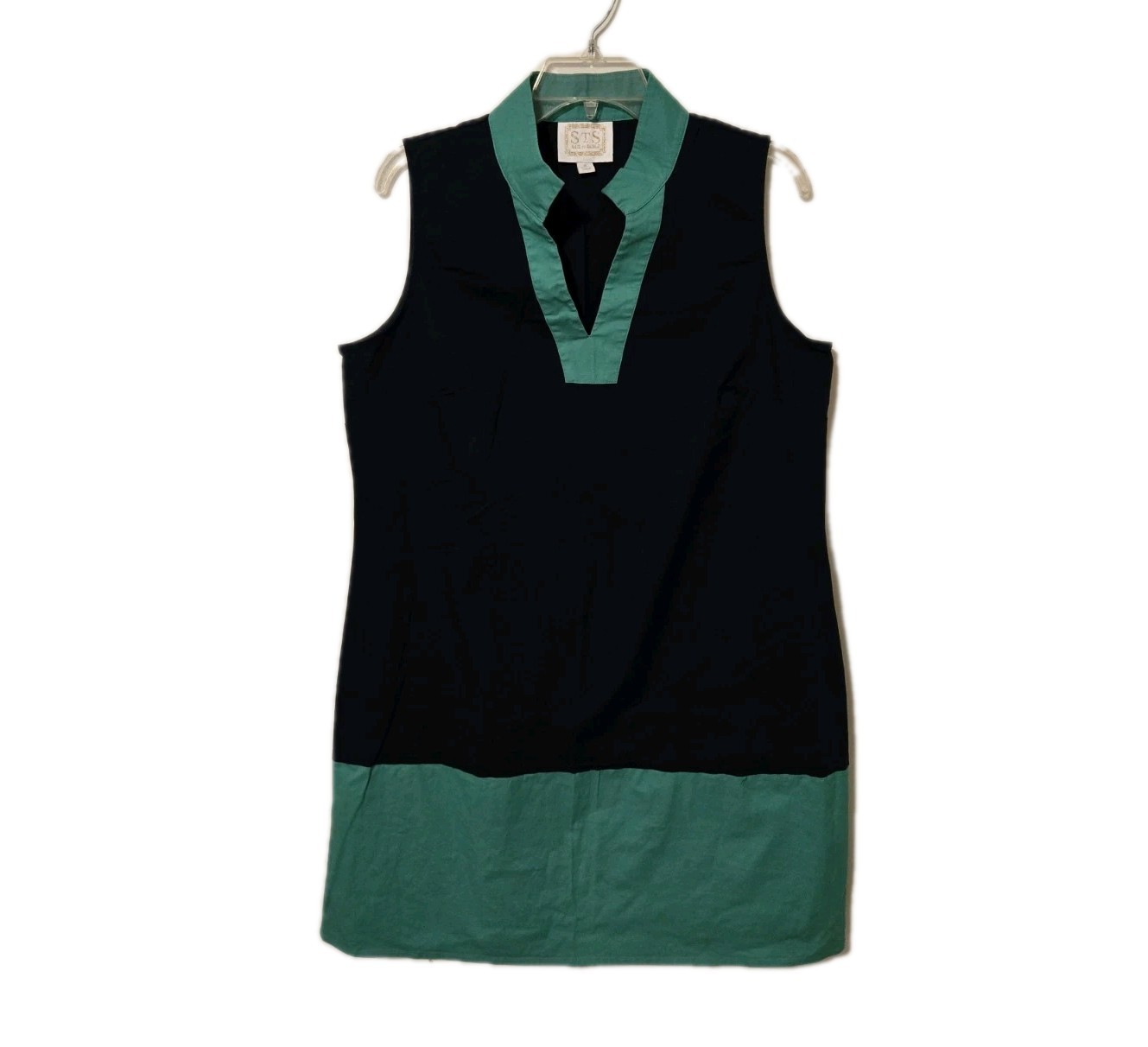 Sail To Sable STS Shift Dress Navy & Green Color Block Tunic Dress Size XL