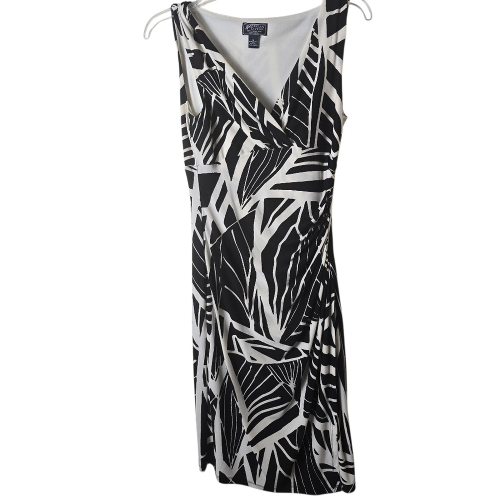American Living Black White Abstract Leaf Print Rushed Draped Dark Fairy Goth 6