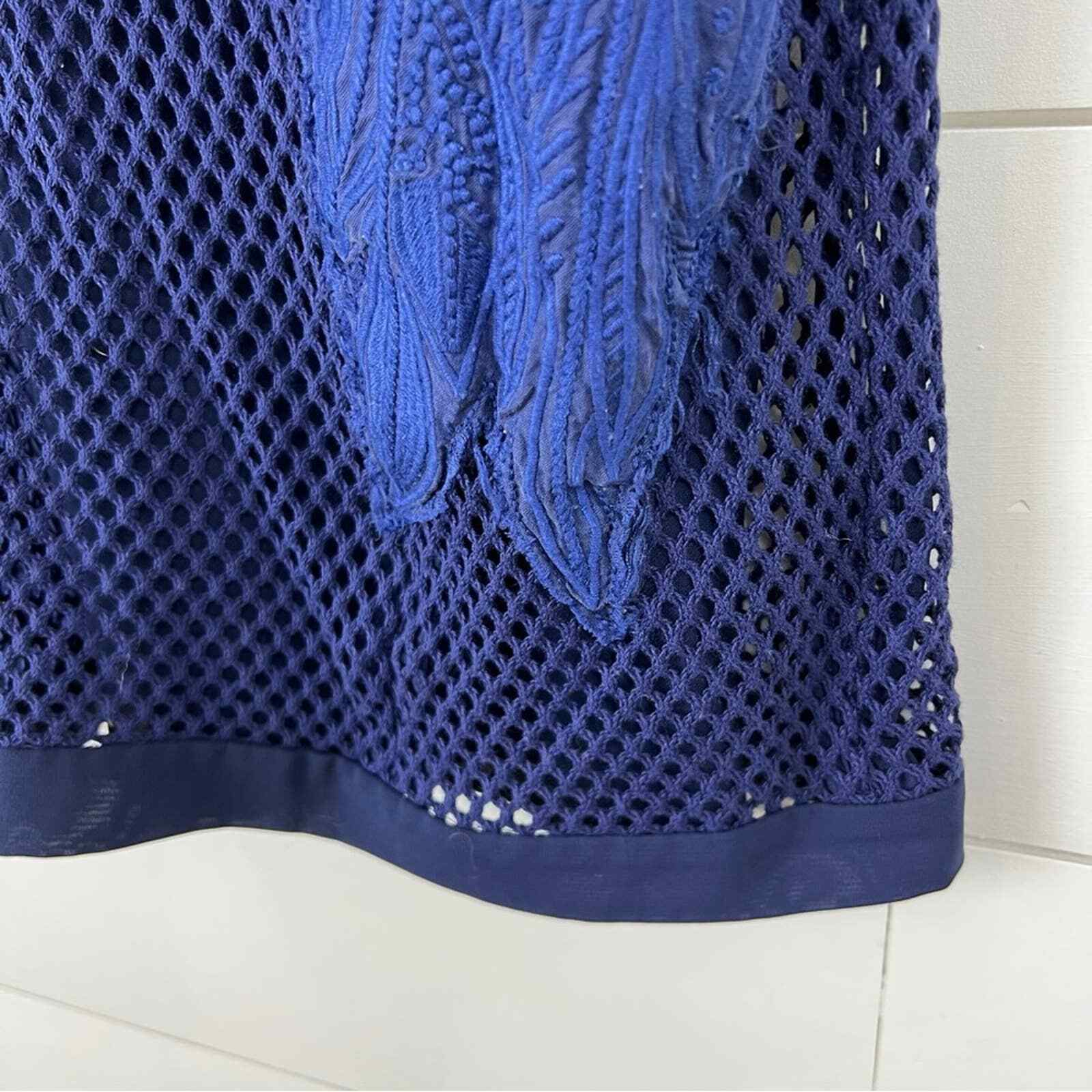 REBECCA MINKOFF 8 Ivy Leaf Embroidered Appliqué Mesh Mini Dress Indigo