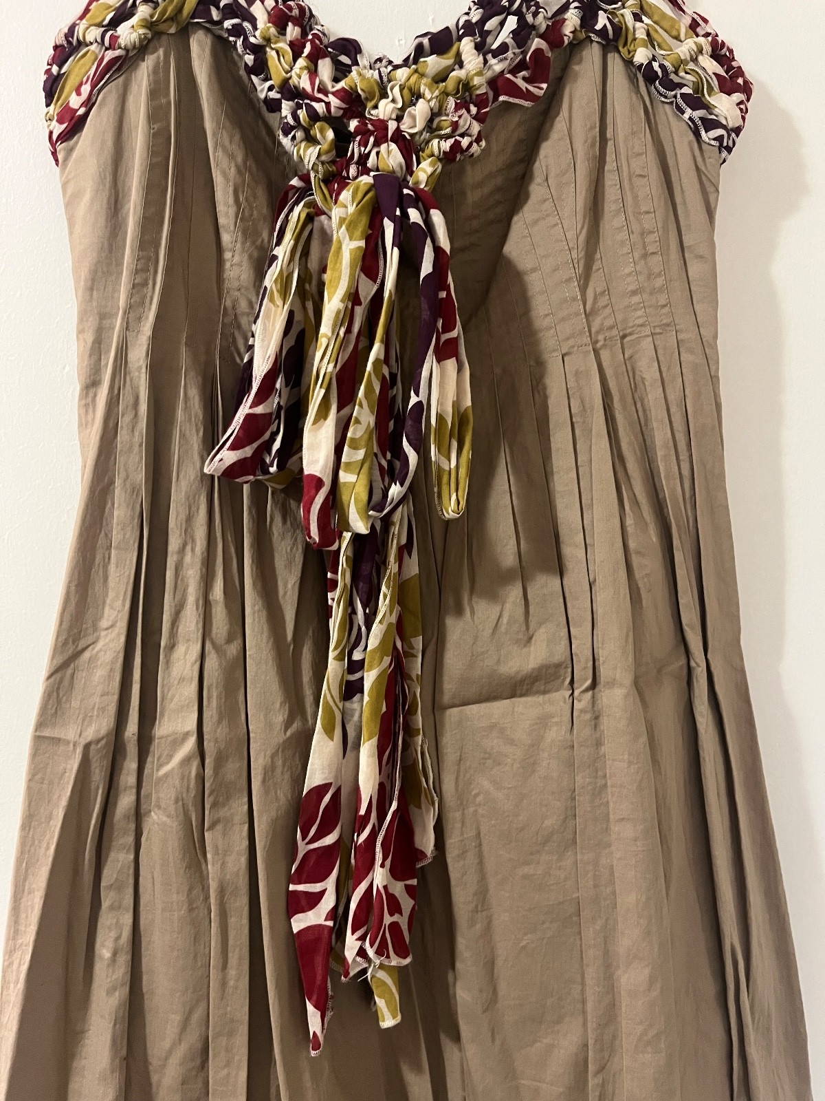 maxazria collection womens tan pleated bubble hem sweetheart braided bow dress