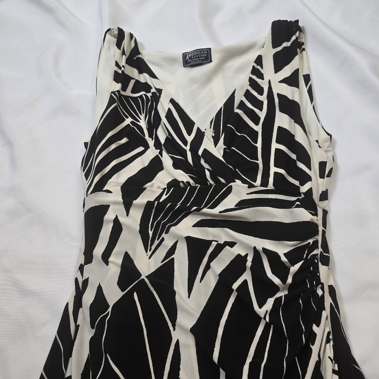 American Living Black White Abstract Leaf Print Rushed Draped Dark Fairy Goth 6