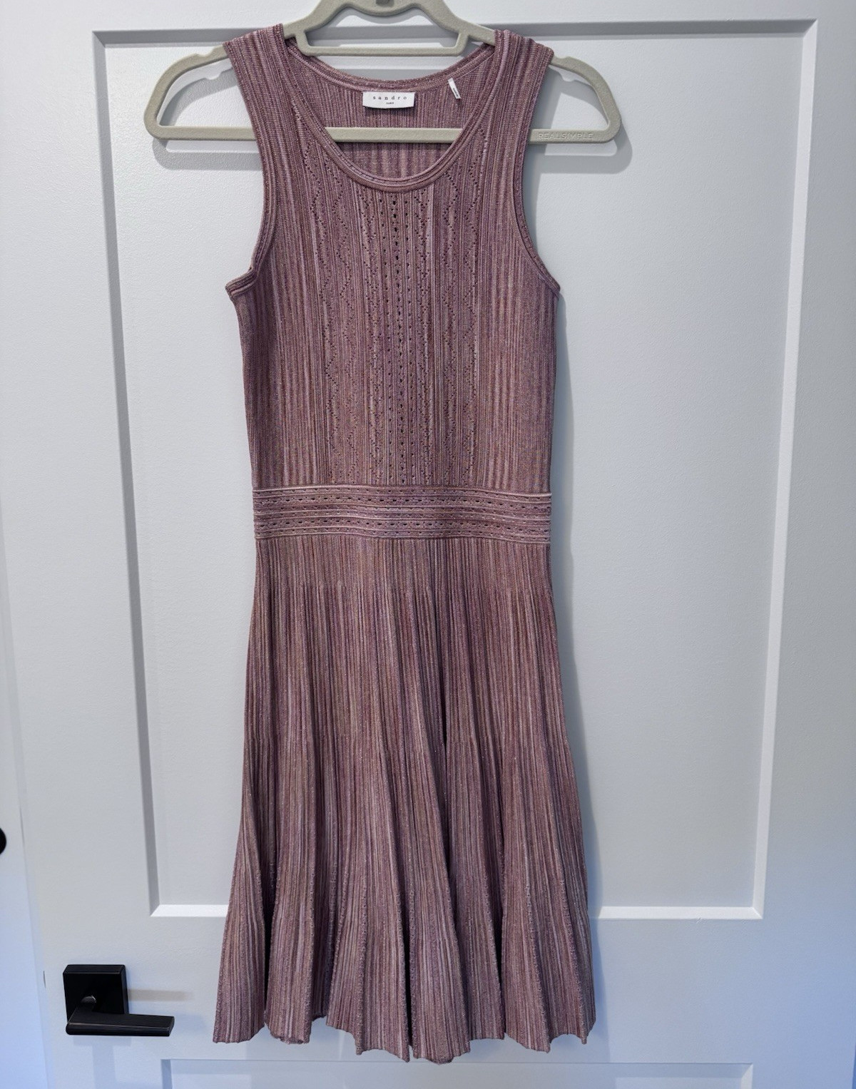 Sandro Paris Multi Solid Fit & Flare Knit Pleated Sleeveless Dress 36 R2531E-60