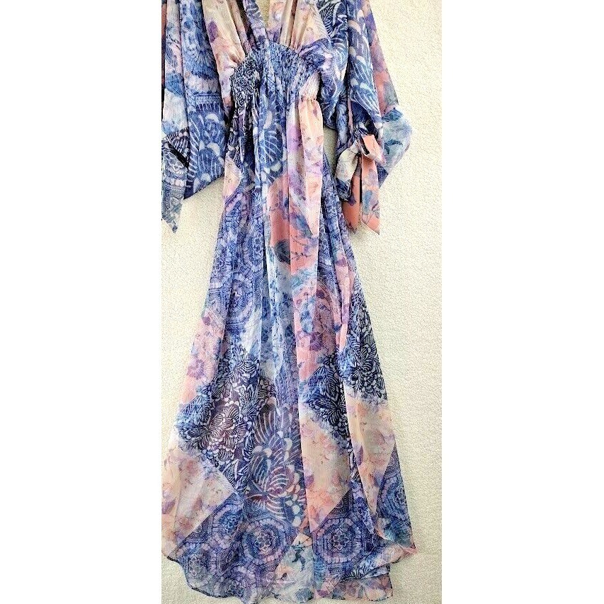 MISA Los Angeles Floral Tiered Midi Dress XS Bohemian Cold Shoulder Purple