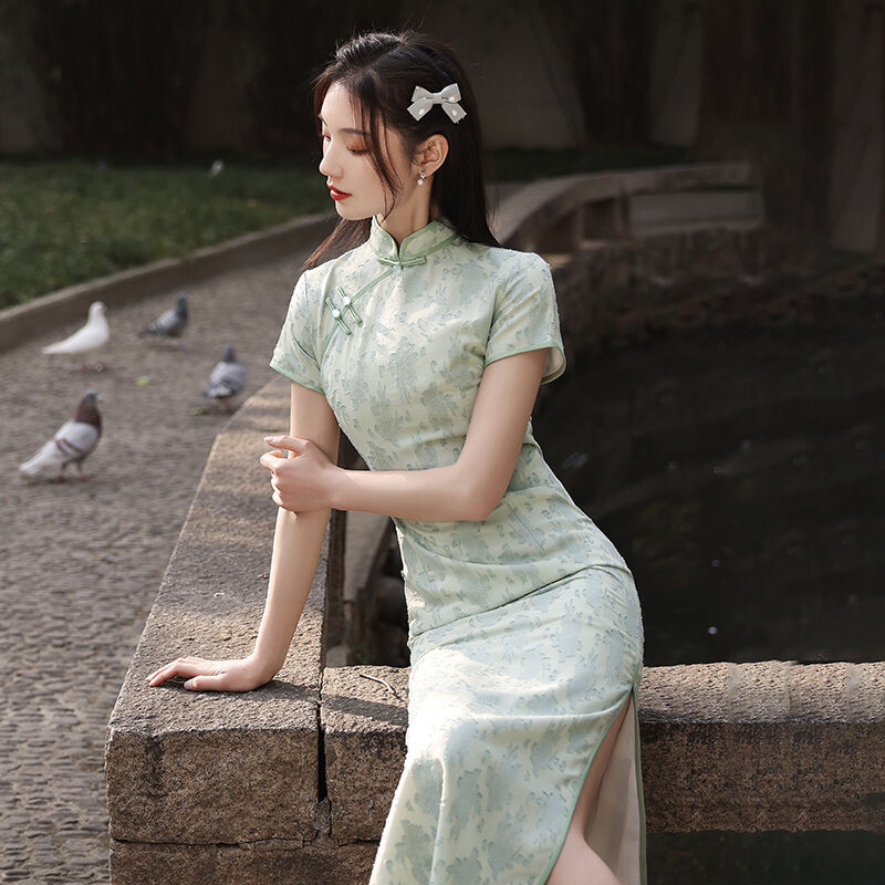 Elegant Modern Improved Cheongsam Dress Women Summer Qipao Mandarin Collar Party