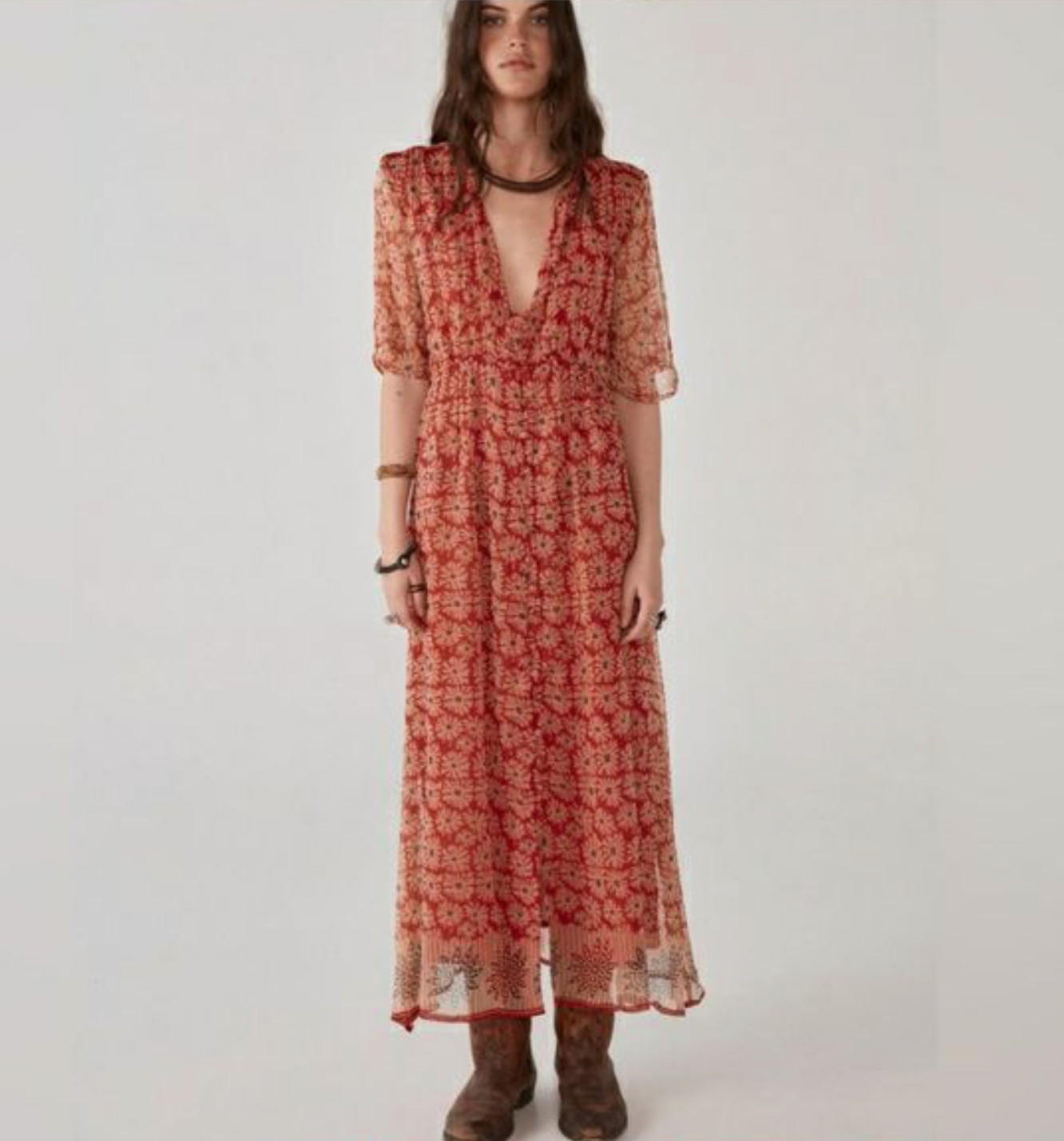 Maison Hotel Celine Maxi Dress M “Las Dalias” Block Print Boho Worn Once
