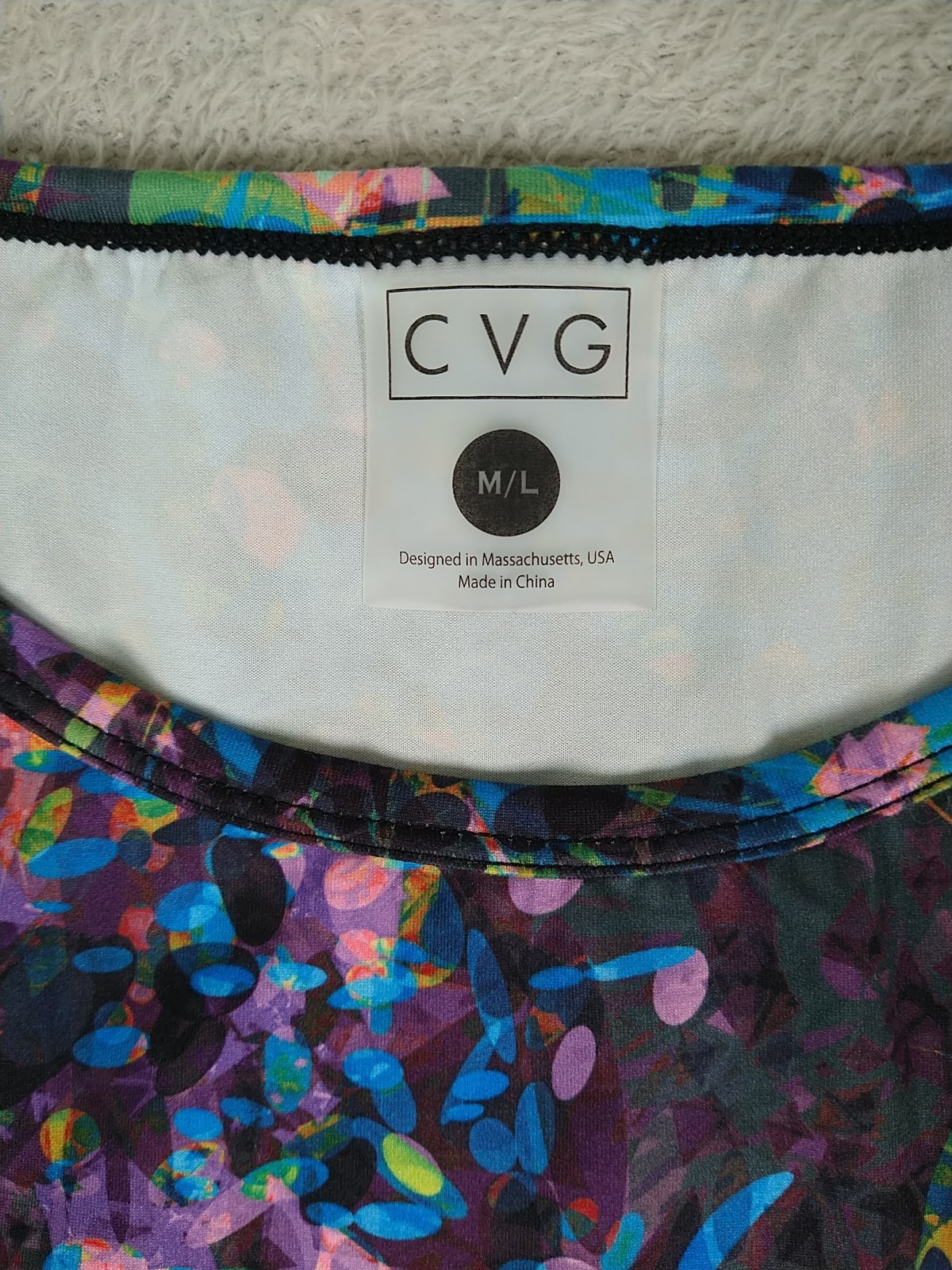 CVG Constantly Varied Gear Dress Size M/L Purple Pop Art Psychedelic Ruched Hem