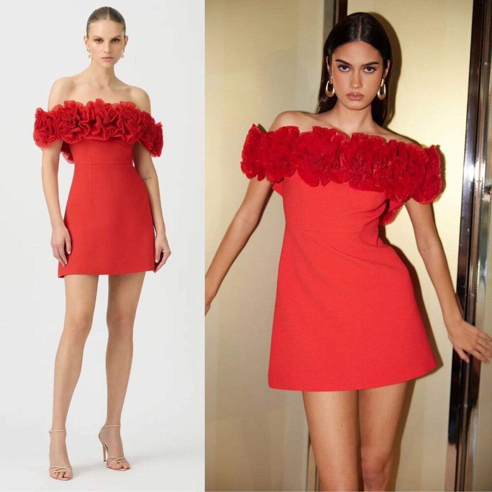 Sonya Moda Nahla Sorrento Red Off the Shoulder Rosette Mini Dress Size XL NWT