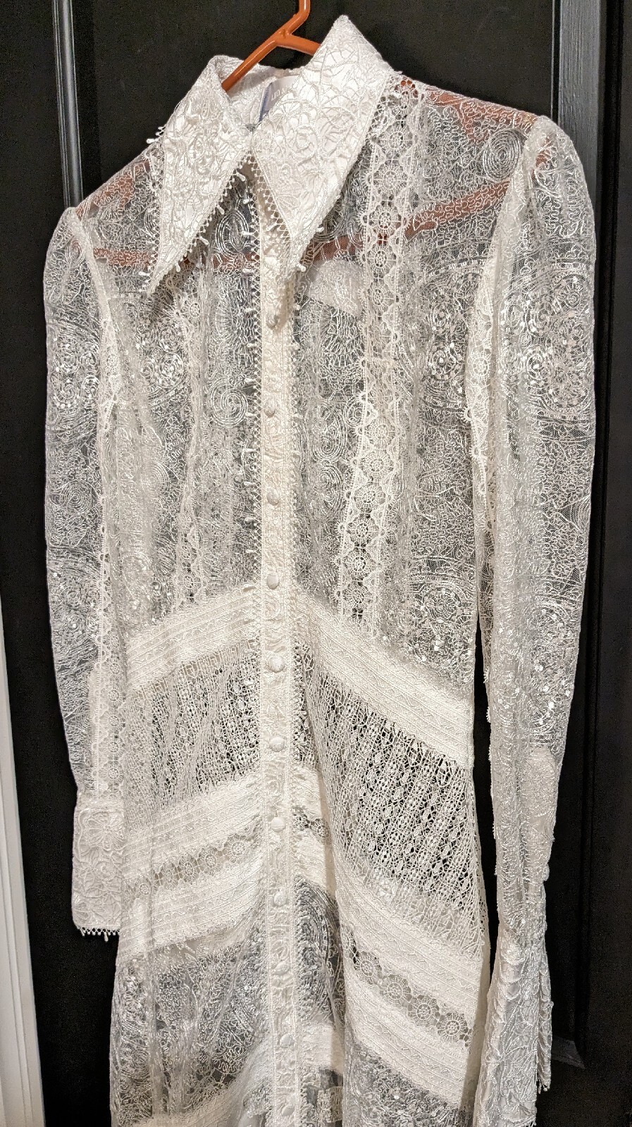 Leo & Lin Juno Poly & Silk Button Down Lace Dress White Long Sleeve Size 6 – NWT