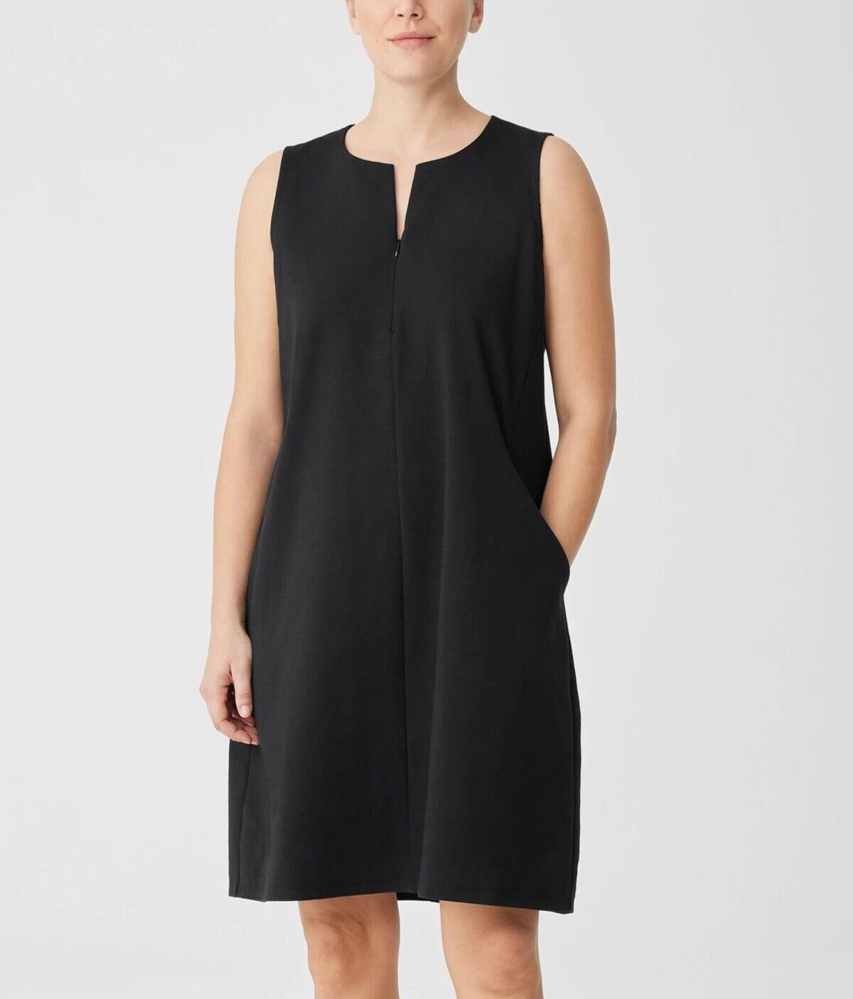 Eileen Fisher Women’s $188 Cotton Blend Ponte Zip-Up Dress Black size M