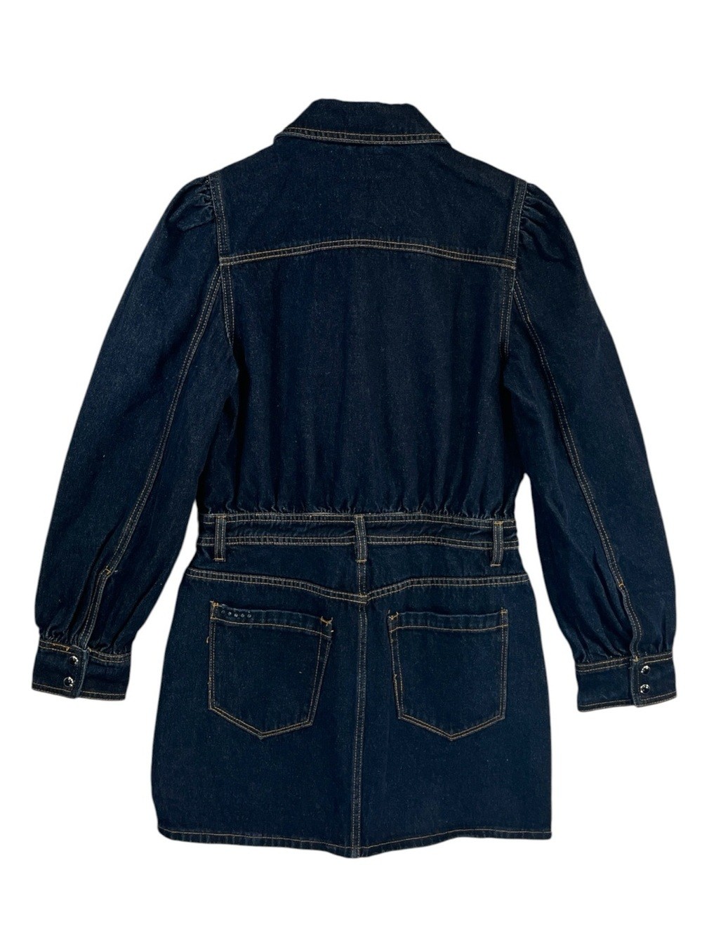 BlankNYC Deep Down Dress in Dark Indigo Wash With Long Puff Sleeves Size Medium