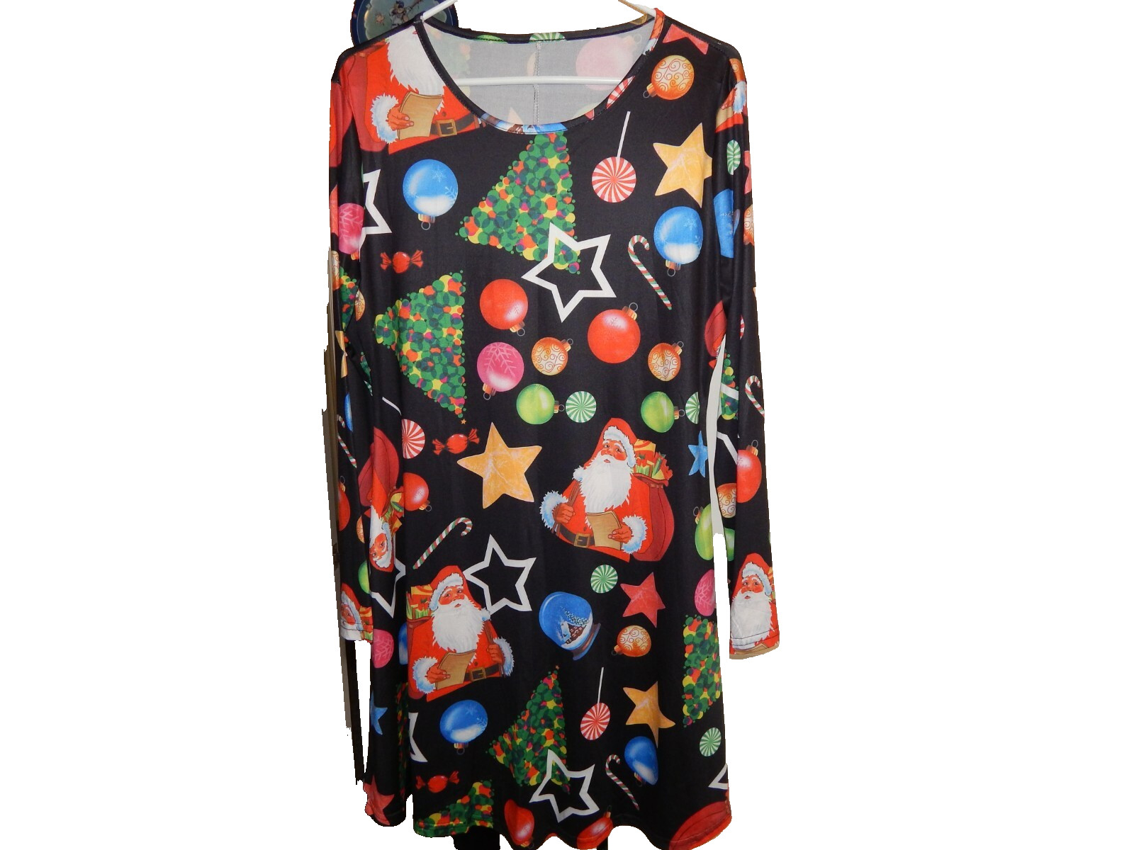 CHRISTMAS SANTA HOLIDAY WOMEN’S DRESS SIZE XXL LONG SLEEVE KNEE LENGTH BRIGHT
