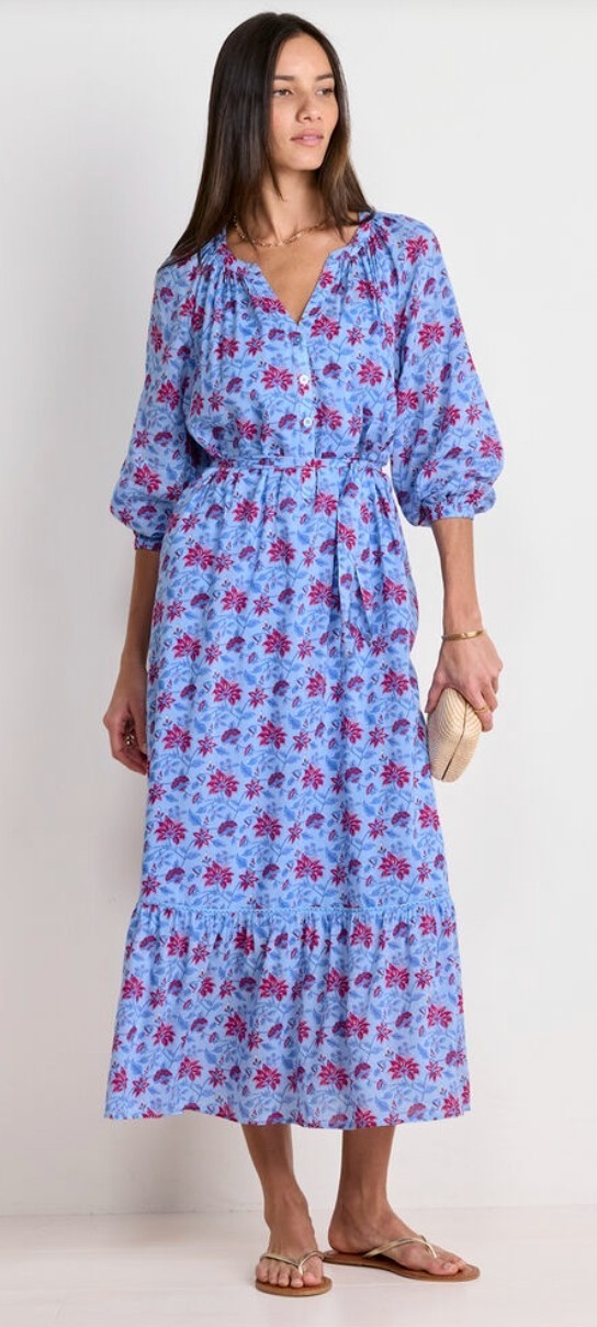 Vineyard Vines Floral Serenity Blue Pink Maxi Dress Tie Waist Cover-Up M NWT