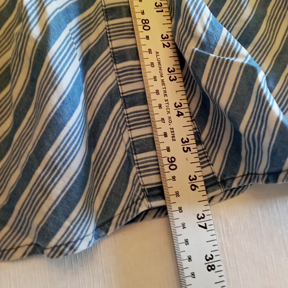 Sharagona Womens sleeveless Button Up shirt dress sz S work Striped Blue White