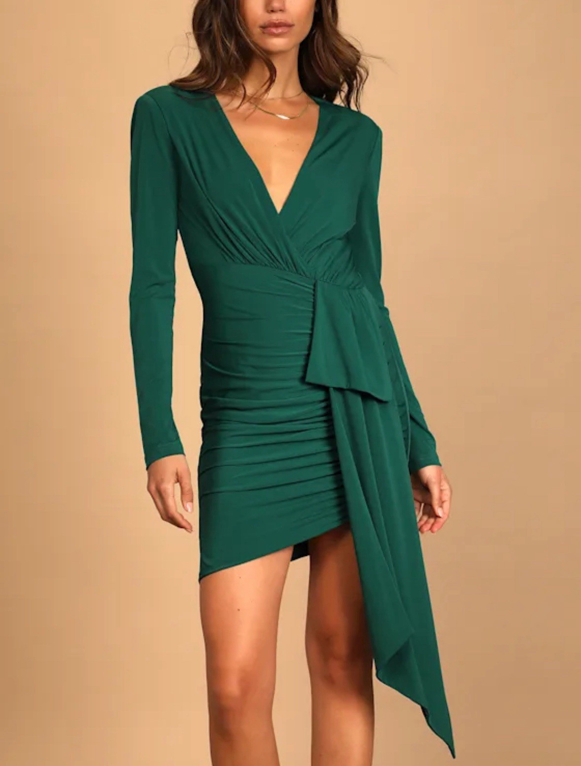 Lulus Green Ruched Long Sleeve Bodycon Dress Womens XS, Formal, Holiday. $59