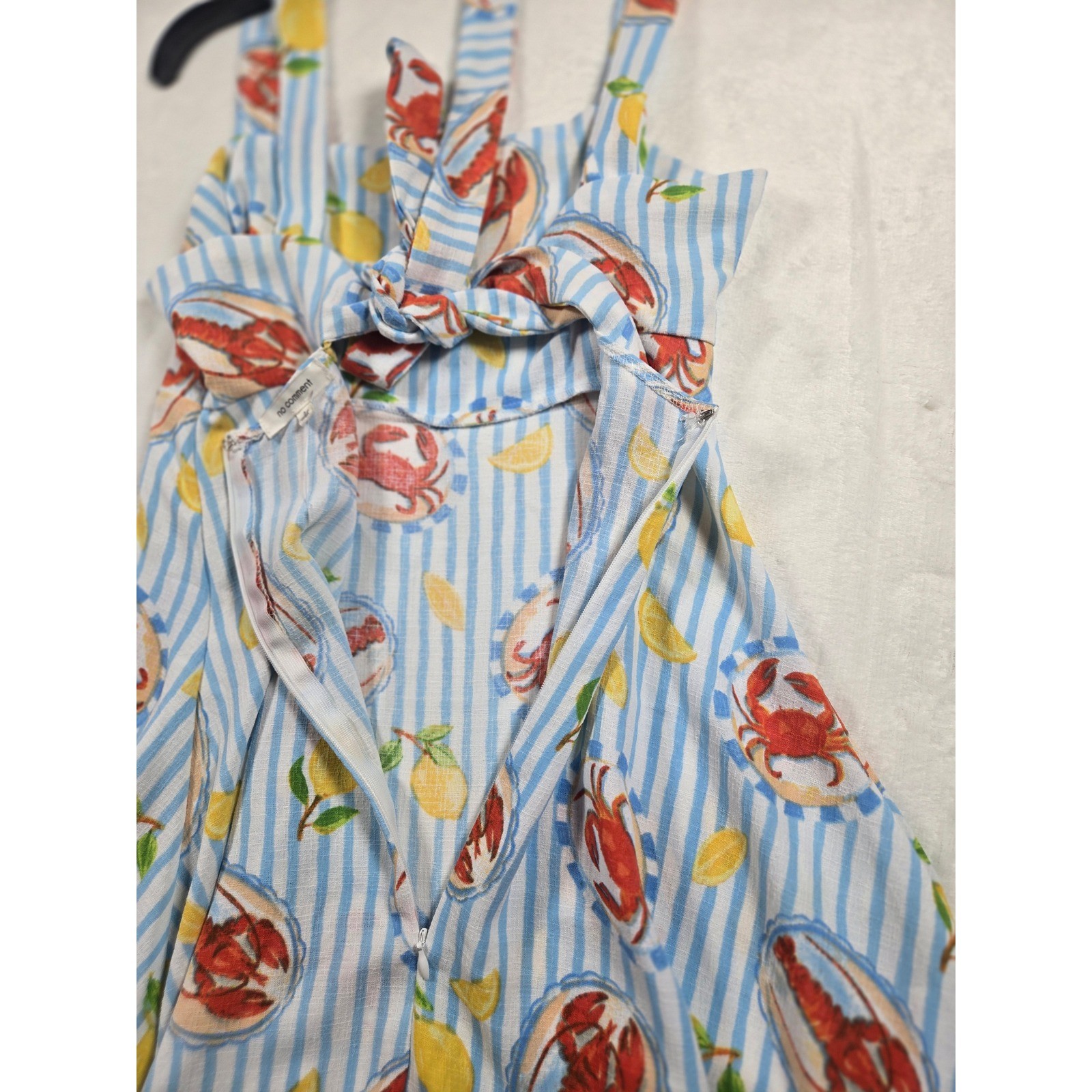 Blue White Stripe Lobster Crab Lemon Tie Back Sundress Coastal Resortwear Small