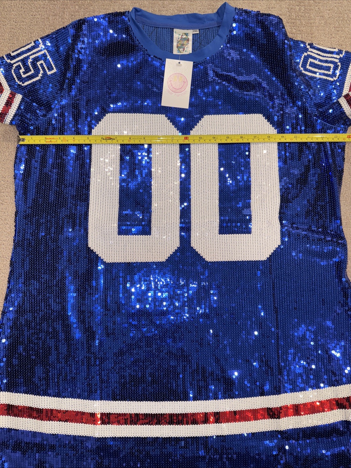 $220 NWT Queen Of Sparkles Sequin Jersey Dress 2XL Blue White Red College Sports