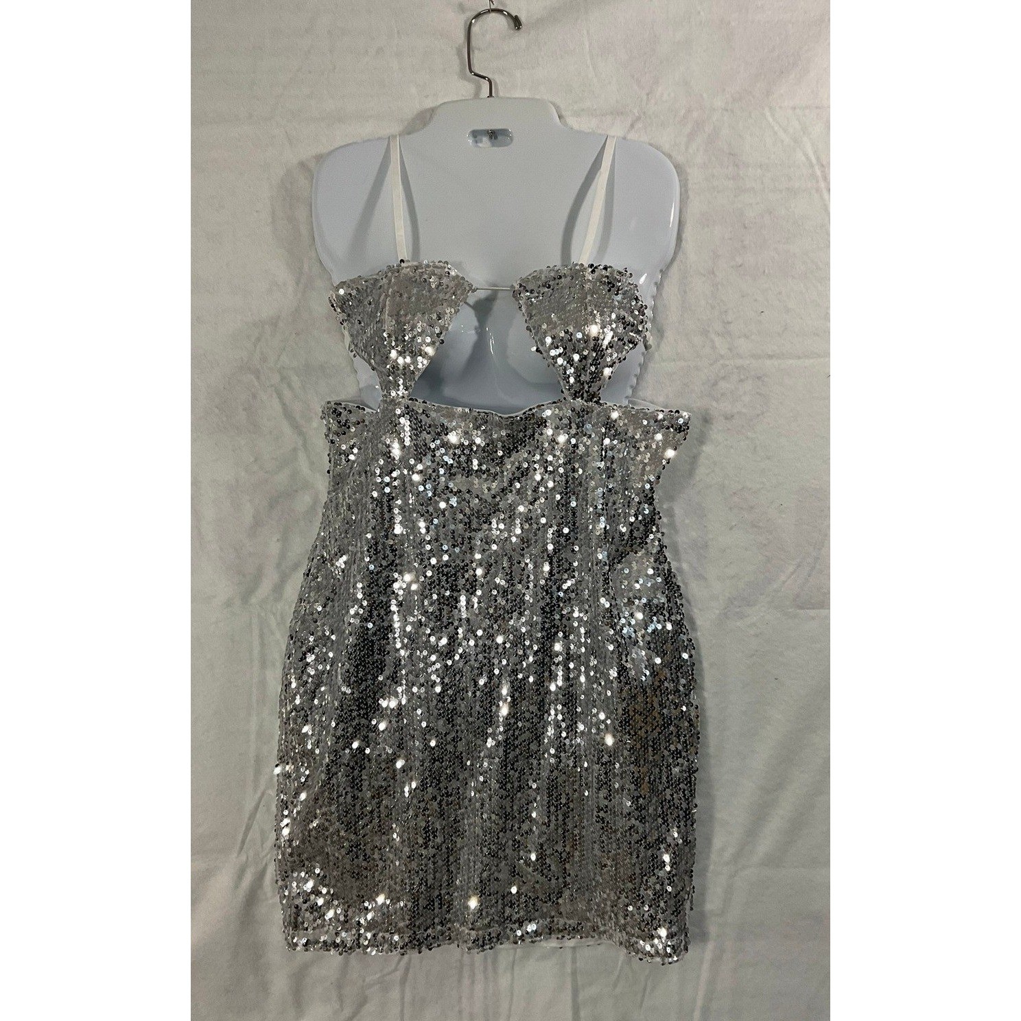 SHEIN Mini Dress Women XL Silver Sequin Cutout Bodycon Glam Party Sexy