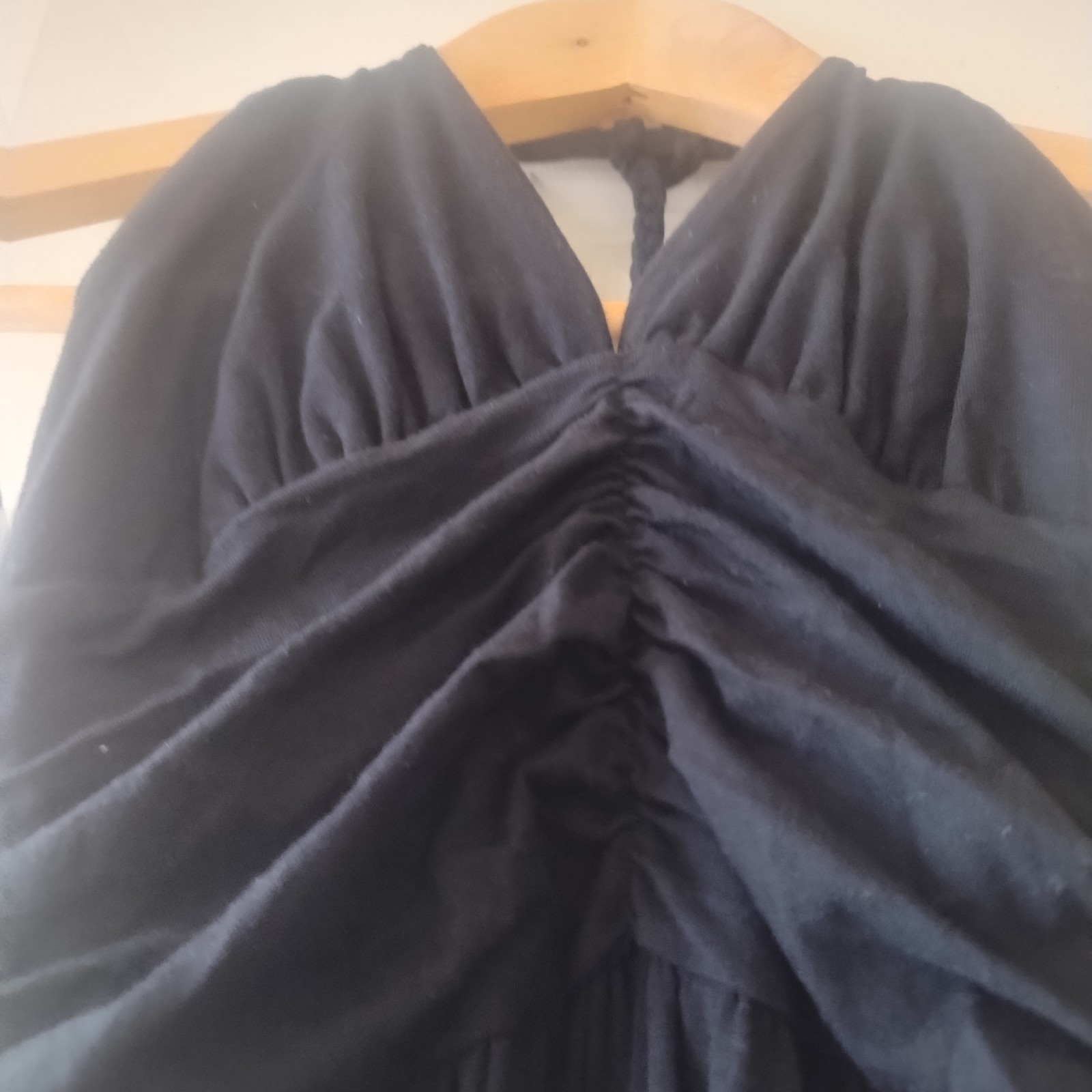 NWOT ELLA MOSS Long Black Halter MAXI Dress ROPE Detail Ruched SIZE S