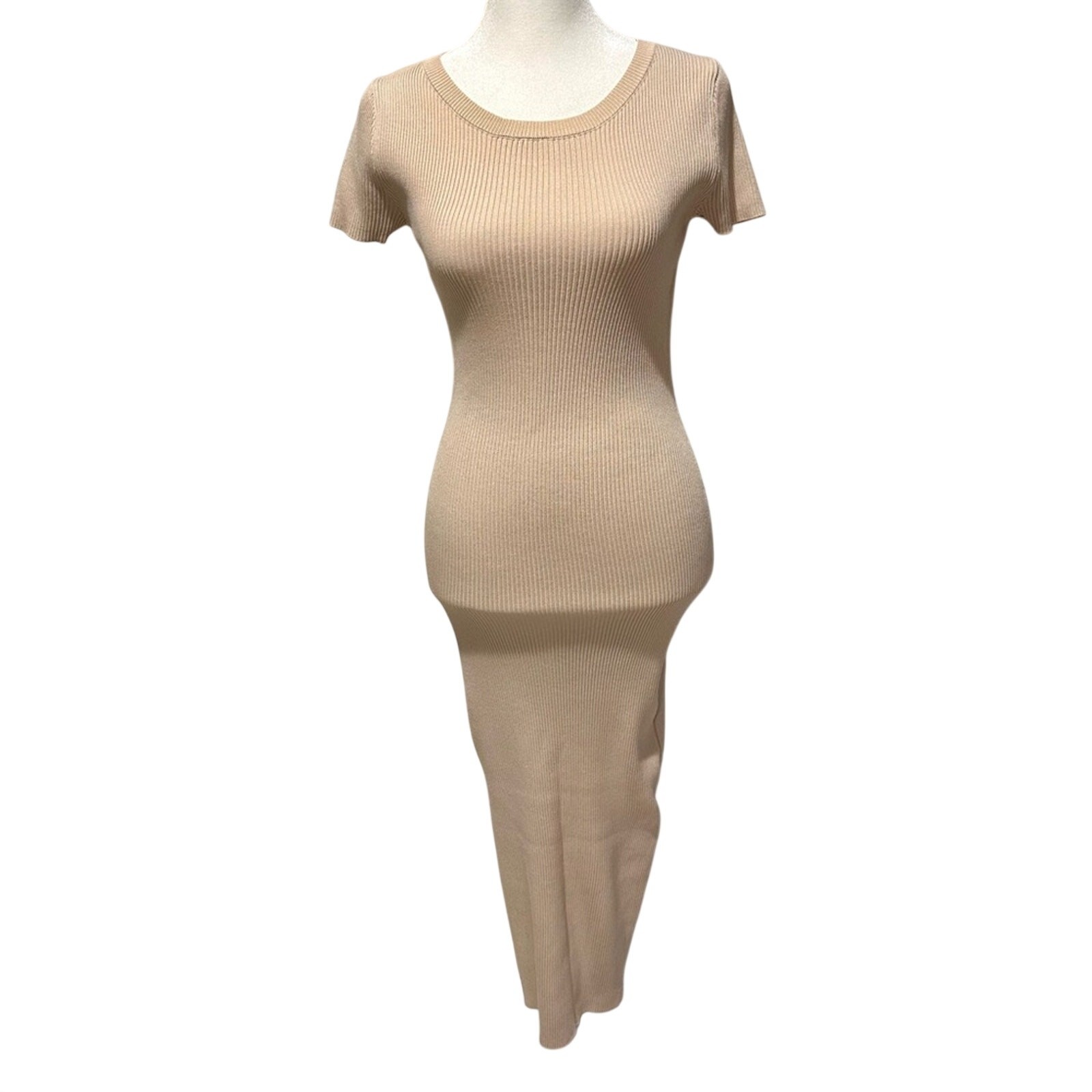 Cream Bodycon Short Sleeve Dress Medium