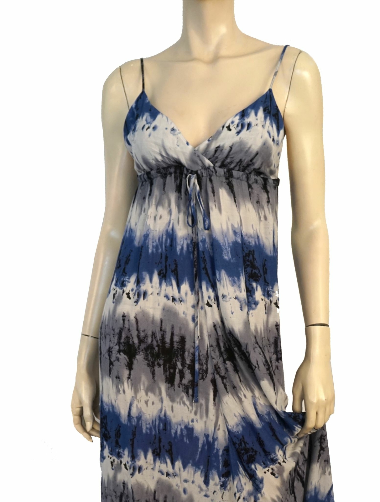 AKUALANI sz S Blue Gray Black Tie Dye Striped Maxi Dress BRAND NEW