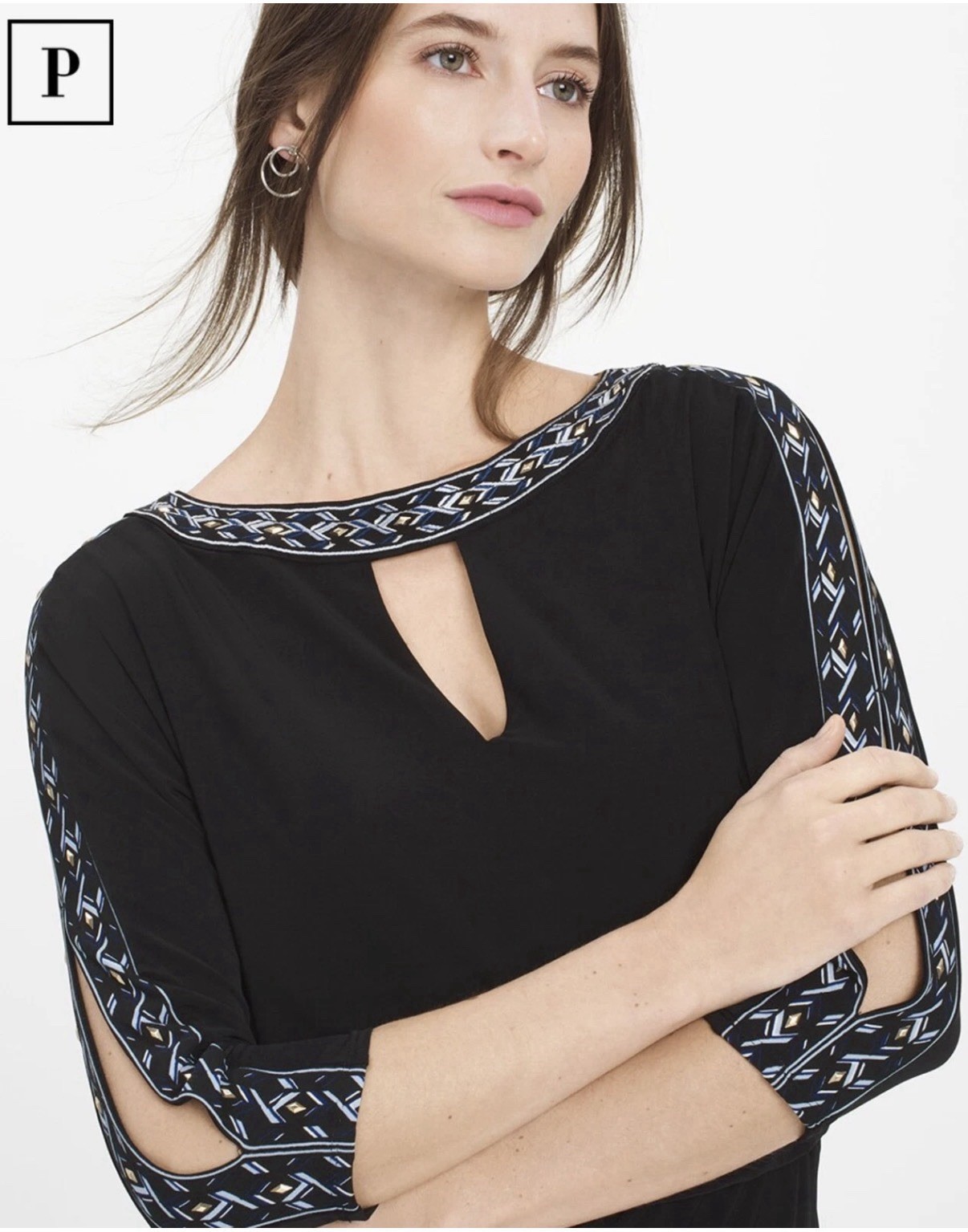White House Black Market Embroidered Blouson Split Sleeve Dress Size L NWT
