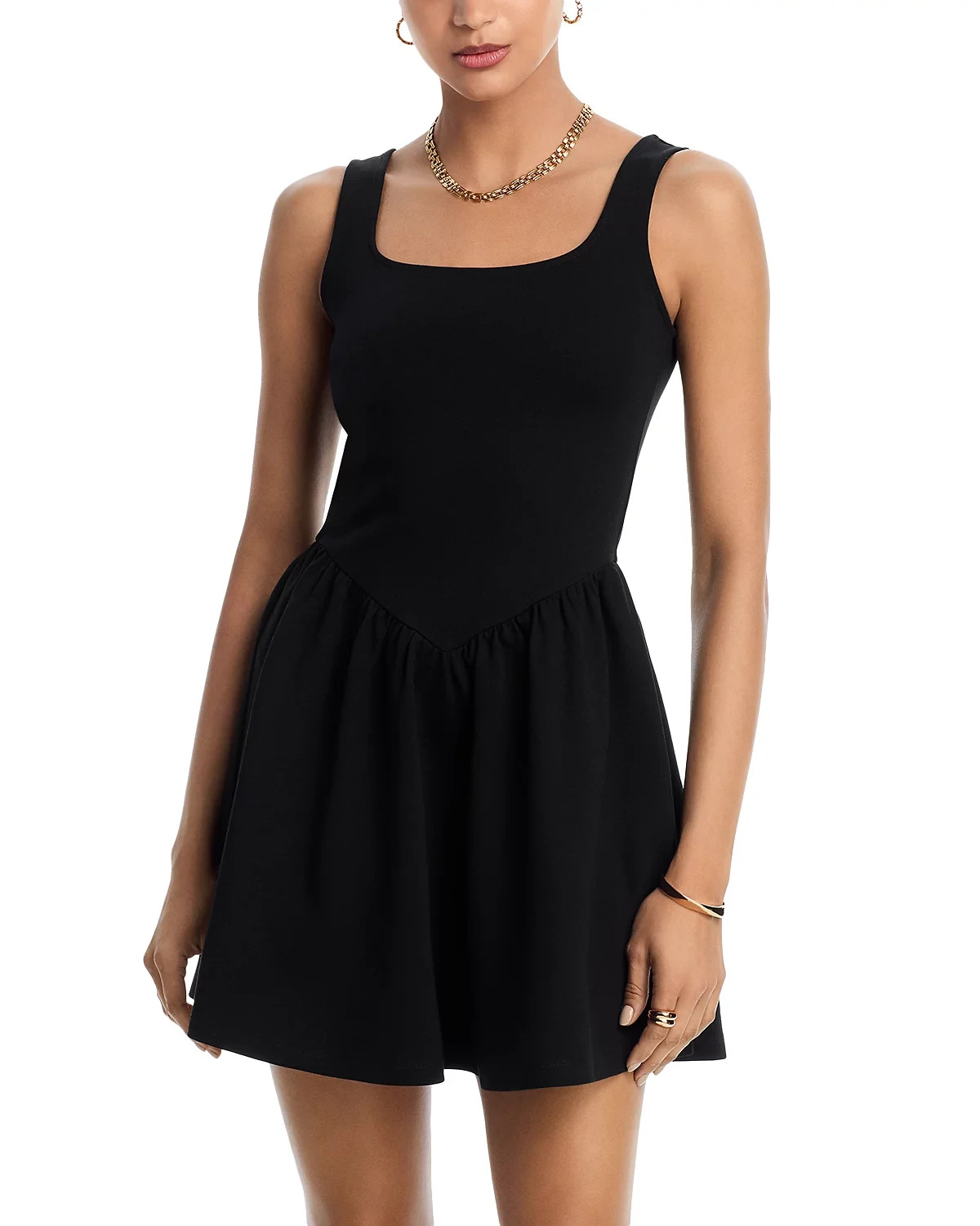 Aqua L13020 Womens Black Ponte Square Neck Fit & Flare Mini Dress Size S