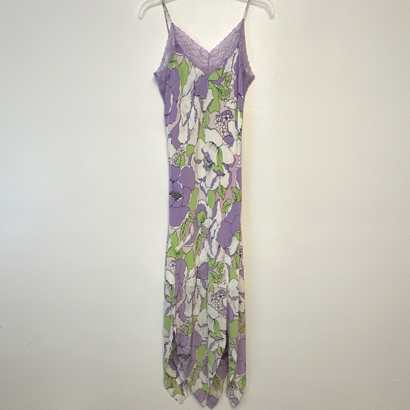 Willi Smith Purple Green White Floral V-Neck Sleeveless Slip Lace Long 4
