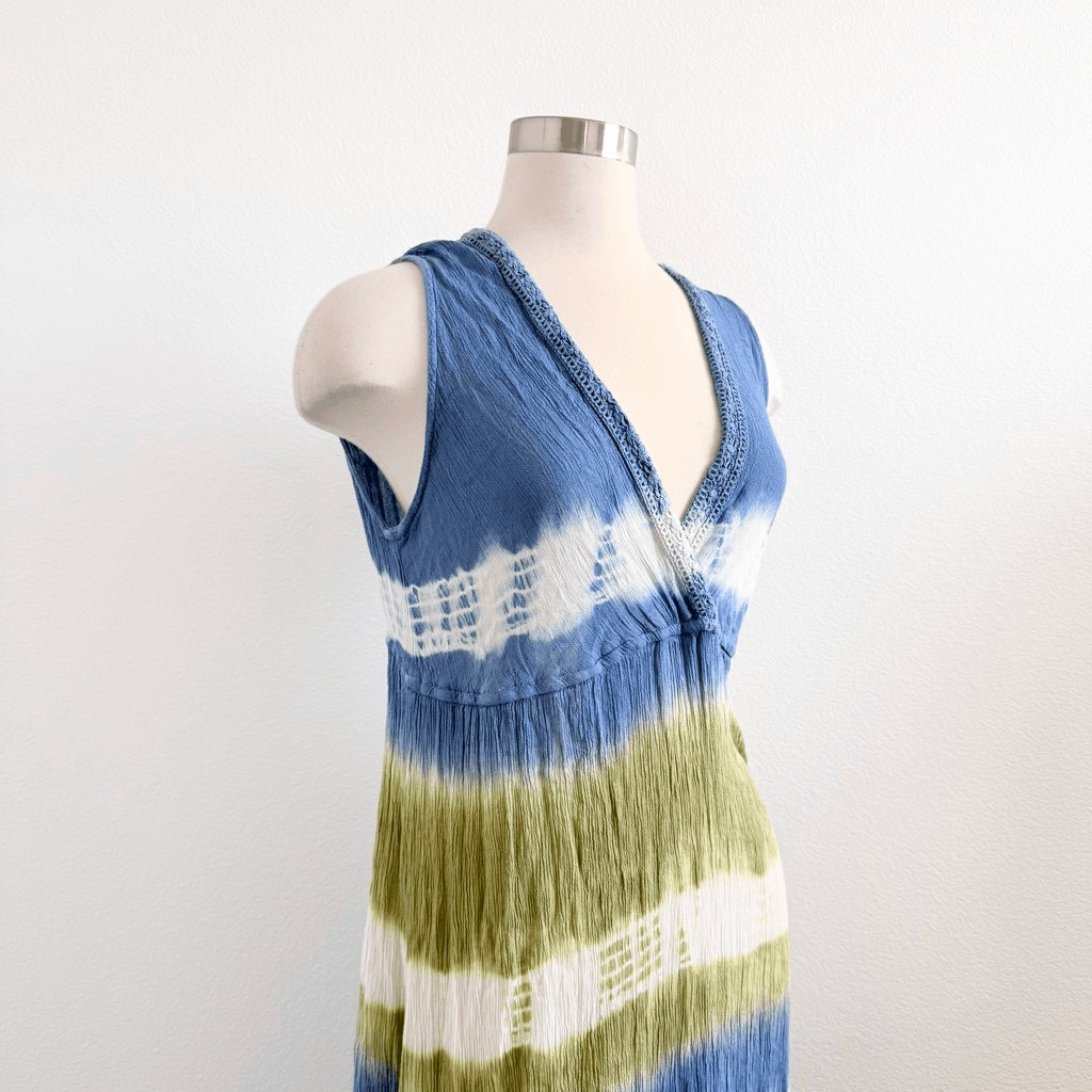 Cute Options Blue Green White Dress Peasant Floral Tie Dye Prairie XL