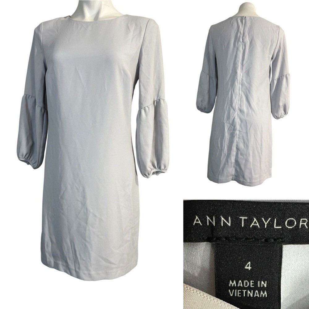 Ann Taylor dress sz 4 Light Gray Long Sleeve shift office church business