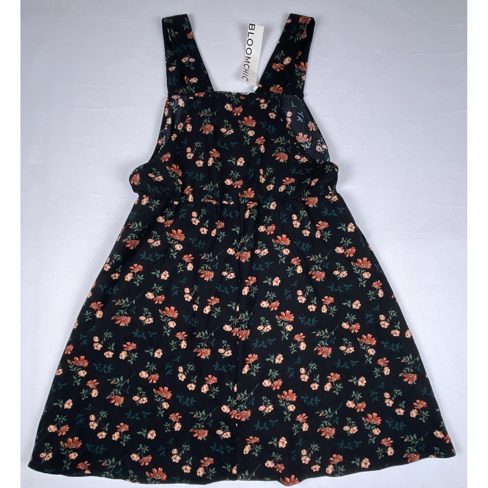 Bloomchic Floral Corduroy Pinafore Dress Black Orange Zip Front Size 12 NEW