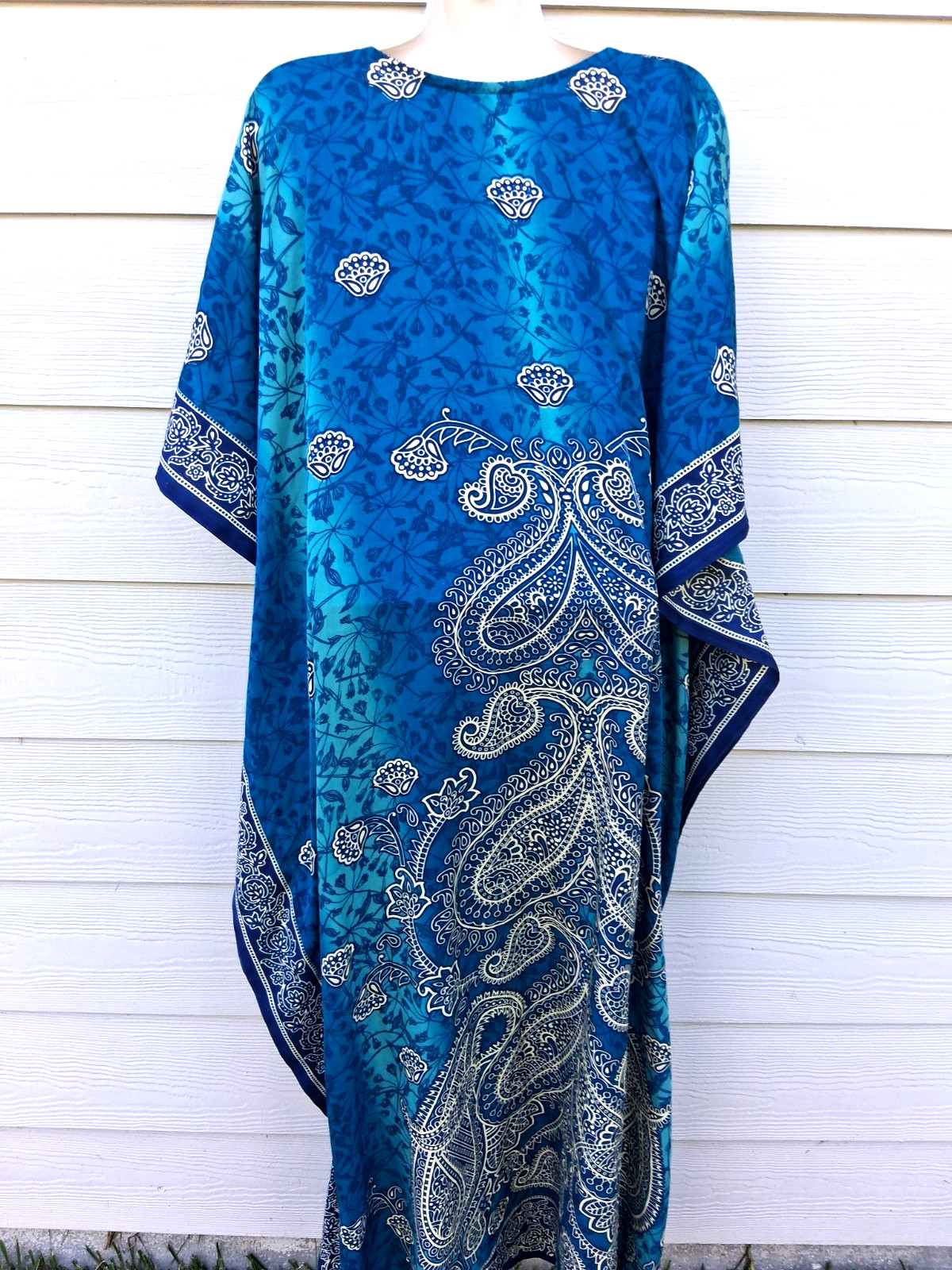 Sante Classics One Size Full Length Caftan Kaftan Dress Teal Green Polyester