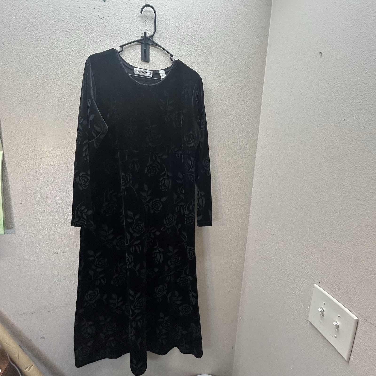 Amanda Smith Black Velvet Burnout Whimsigoth Witchy Long Sleeve Dress 90s Y2K M