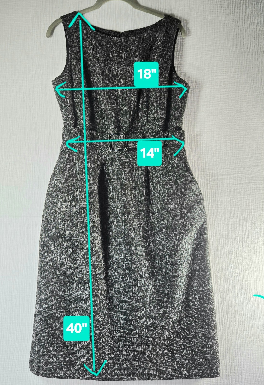 Banana Republic Tweed Belted Sheath Dress Womens 4 Gray Polyester/Wool Career