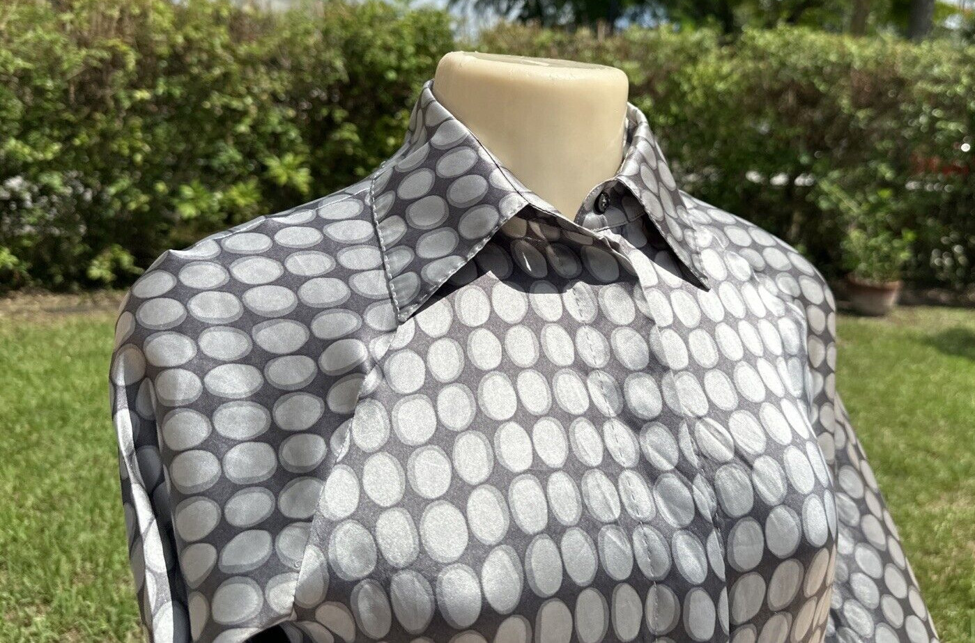 MALO GRAYS SILK PRINT BUTTON FRONT 3/4 SLEEVES CASUAL DRESS Sz 40 MADE IN ITALY