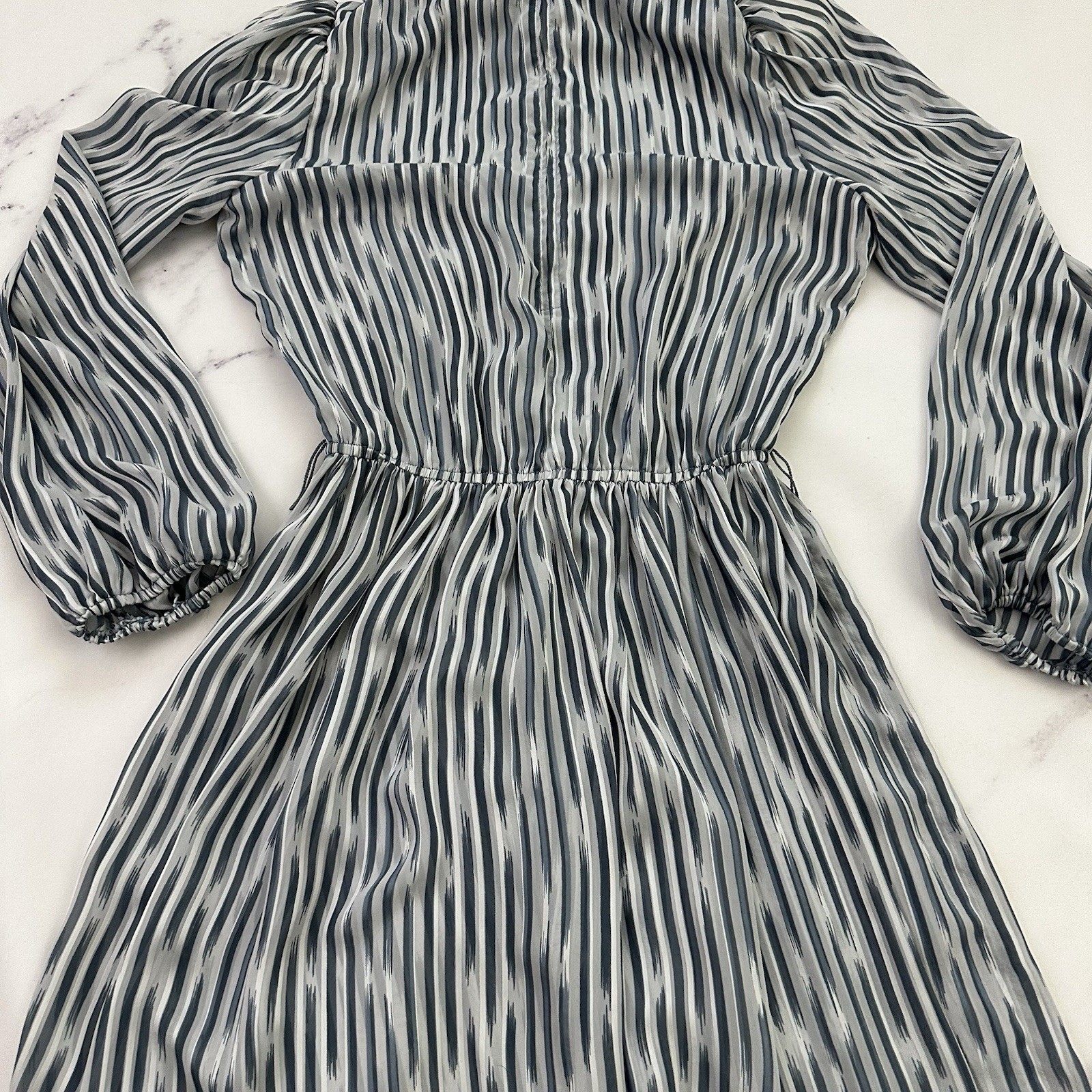 Connections Womens Vintage 80s Blouson Dress Size M Gray Silver Stripe Sheer