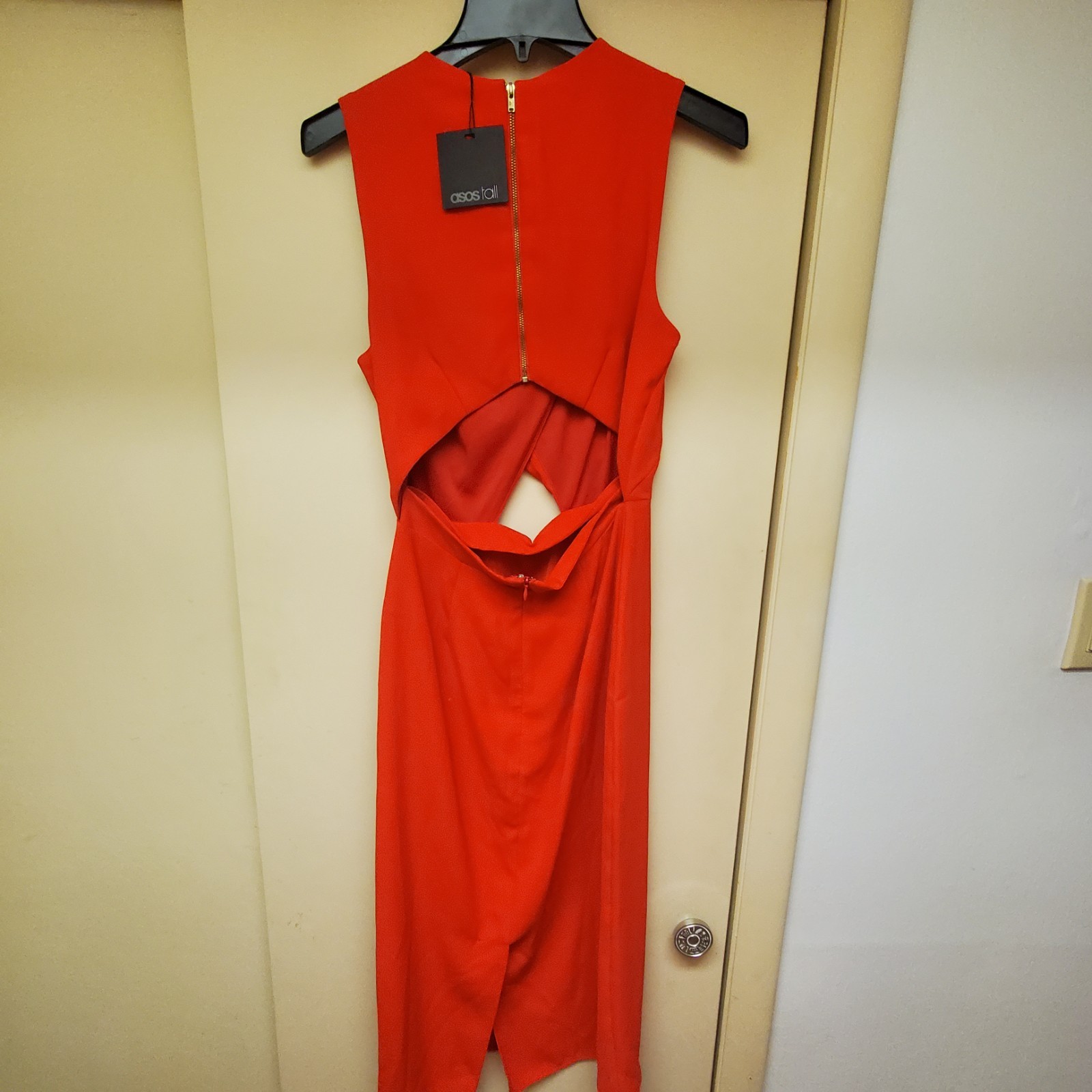 NEW ASOS TALL Cross Front Cut Out Back Midi Pencil Dress Crepe RED 6 US/10 UK