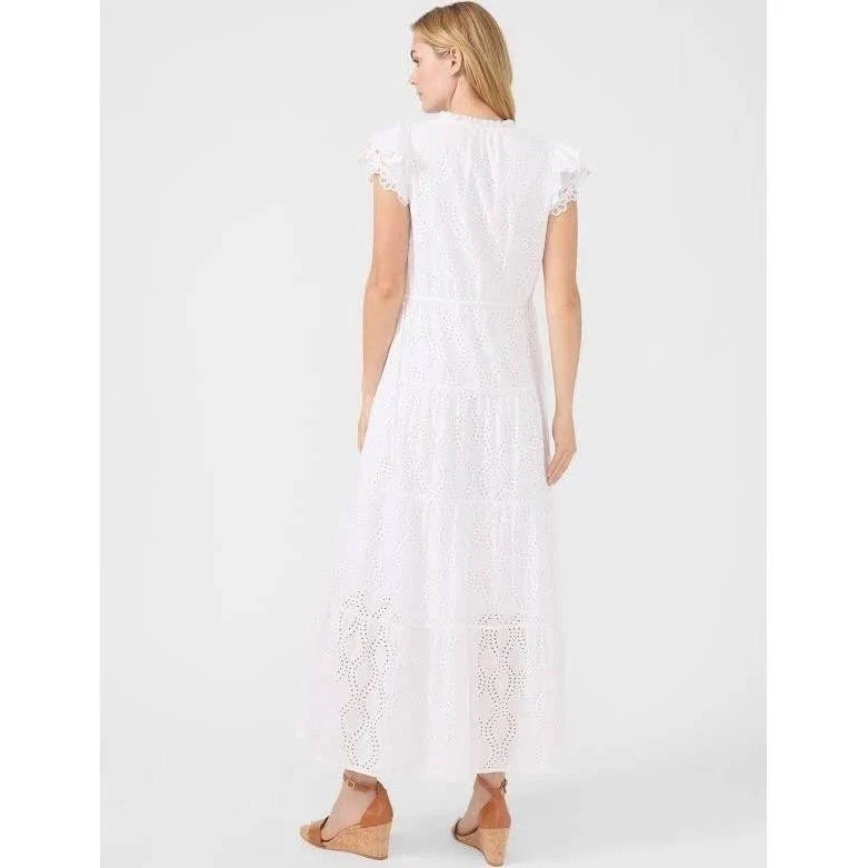 J.McLaughlin Elana White Eyelet Cotton Maxi Dress Flutter Sleeve NWT Size Small