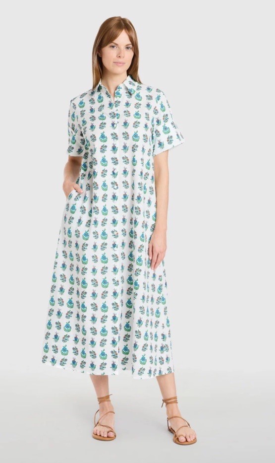 LIVRO Gibbons Dress Small Beach Sprigs NWT Maxi Shirt Dress Pockets Button