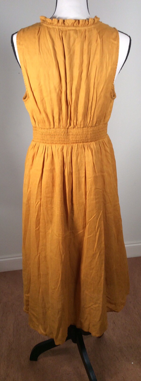 Old Navy DRESS MEDIUM P Waist-defined Ruffled Tie-Neck Gold Hi-Low Midi – NEW