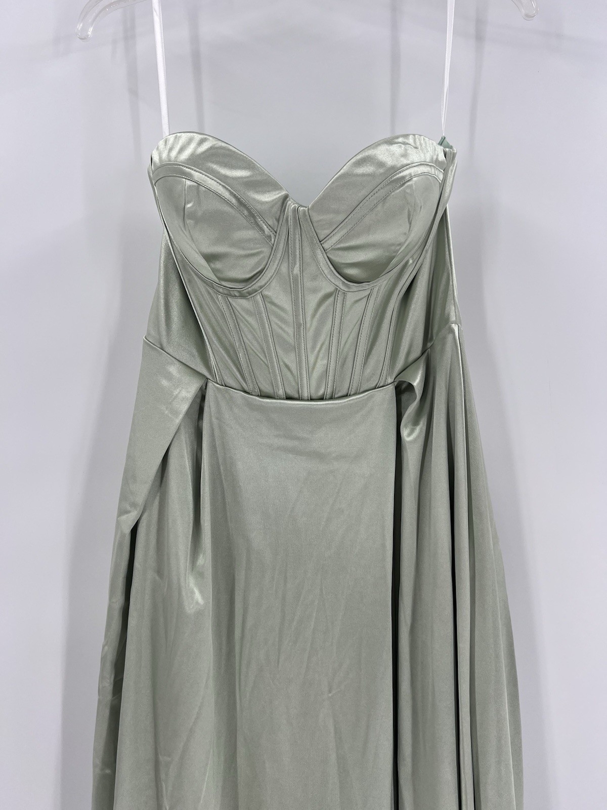 Amazon Adyce Strapless Pale Sage Satin Dress medium new