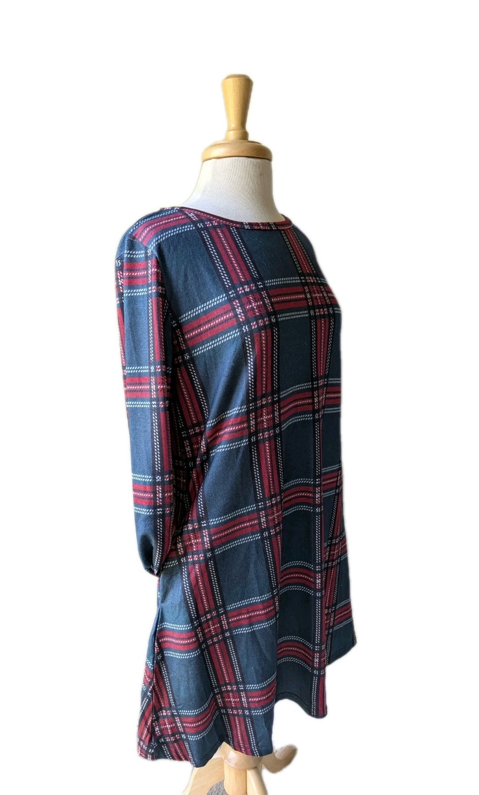 NWT Size L MIROL Holiday Christmas Pockets GREEN RED WHITE PLAID Mid Swing DRESS